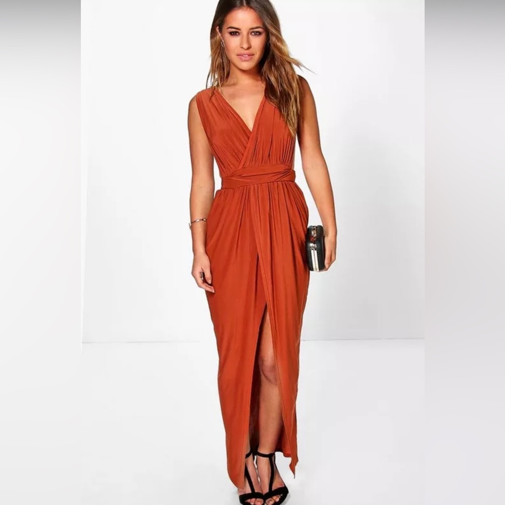 Boohoo Rust Orange Maxi Dress